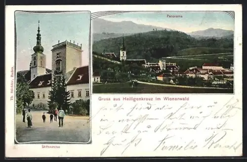 AK Heiligenkreuz im Wienerwald, Stiftskirche, Panorama mit Ort und Bergen