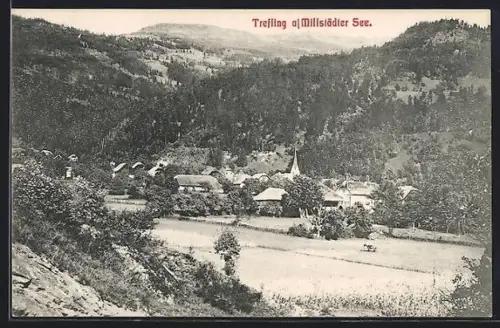 AK Seeboden am Millstädter See, Treffling mit Kirche und Bergpanorama