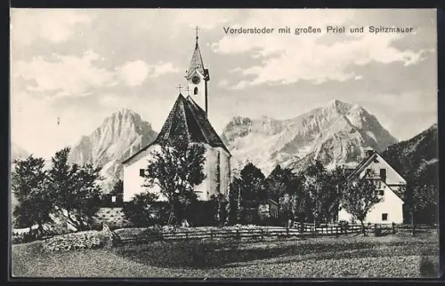 AK Vorderstoder, Kirche mit Grossen Priel und Spitzmauer