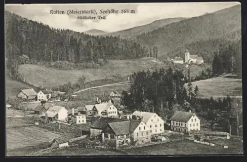 AK Ratten /Steiermark, Südlicher Teil, Dorfansicht mit Kirche