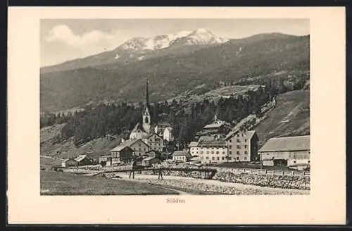 AK Sölden, Dorf mit Kirche und Bergpanorama