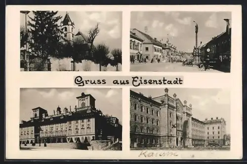 AK Eisenstadt, Schloss, Hauptplatz mit Säule, Kirche