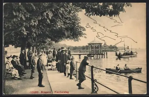 AK Bregenz, Fischersteg mit Promenade und Booten
