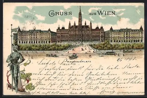 Lithographie Wien, Rathausplatz mit Rathaus