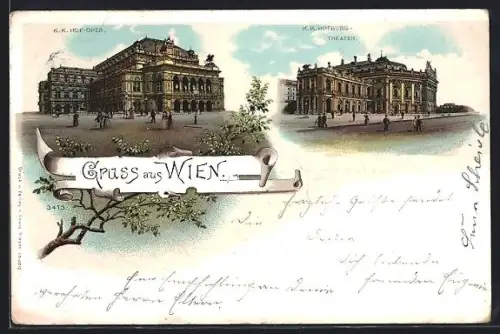 Lithographie Wien, Hofoper und Burgtheater