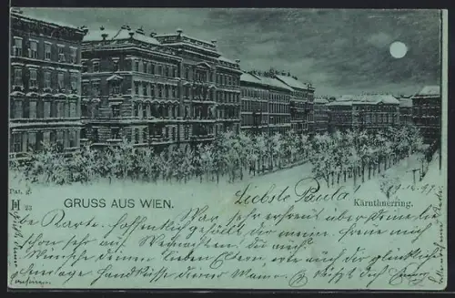 Mondschein-AK Wien, Kärnthnerring, Häuserzeile im Winter