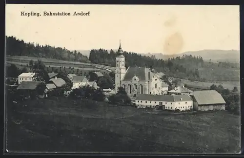 AK Kopfing im Innkreis, Ortsansicht mit Kirche