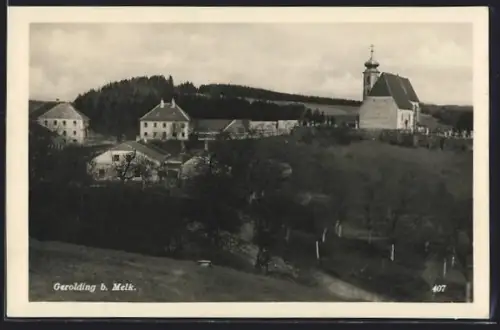 AK Gerolding b. Melk, Ortsansicht mit Kirche und Gehöften
