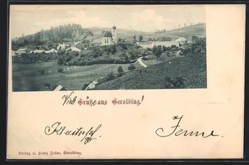 AK Gerolding, Panorama mit Kirche