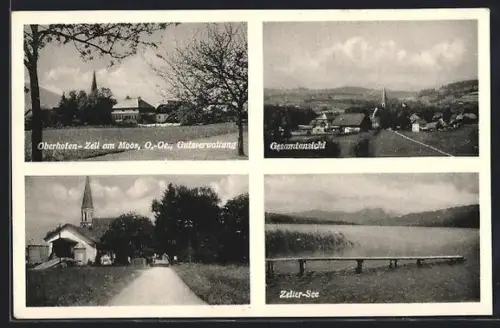 AK Oberhofen am Irrsee, Zell am Moos, Zeller-See, Strassenpartie mit Kirche