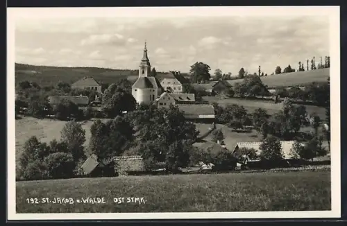AK St. Jakob a. Walde, Panoramaansicht mit Kirche