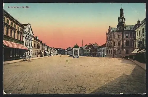 AK Amstetten /N. Oe., Hauptplatz mit Rathaus und Pavillon