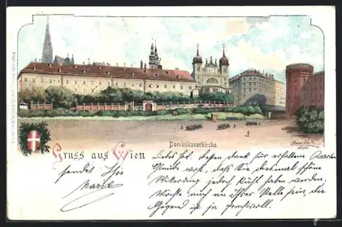 Lithographie Wien, Blick zur Dominikanerkirche