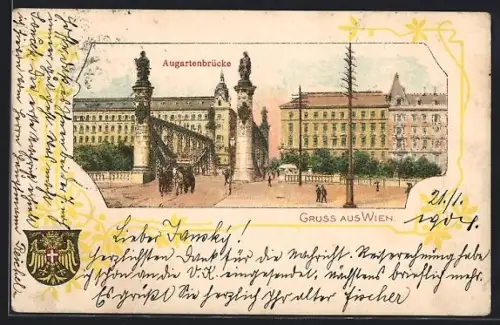 Lithographie Wien, Die Augartenbrücke, Wappen