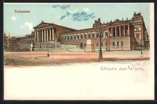 Lithographie Wien, Blick zum Parlament