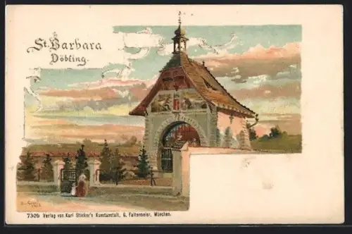 Lithographie Döbling, Kirche St. Barbara