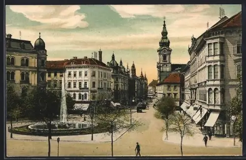 AK Graz, Bismarckplatz mit der Herrengasse