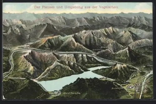 AK Heiterwang, Vogelschau mit Plansee und Gebirgspanorama