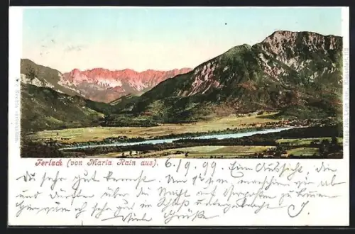 AK Ferlach, Tal- und Bergpanorama von Maria Rain aus