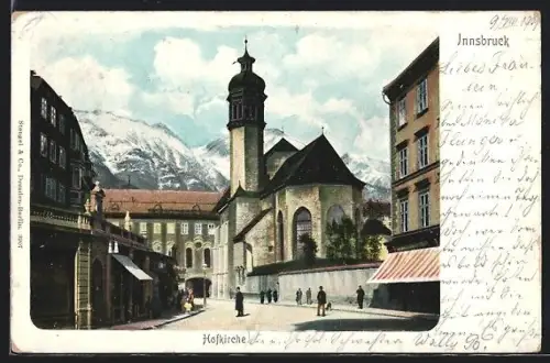 AK Innsbruck, Hofkirche mit Altstadt und Bergpanorama