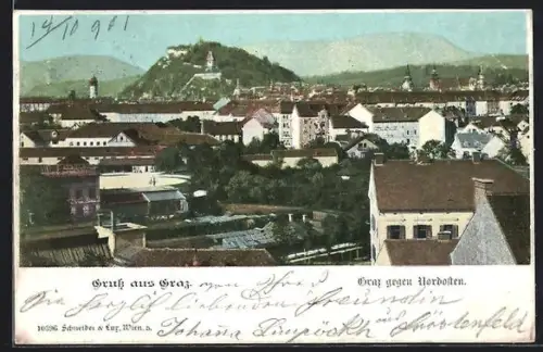 AK Graz, Panorama gegen Nordosten mit Schlossberg