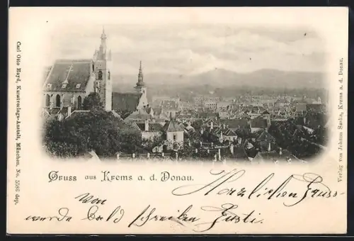 AK Krems a. d. Donau, Panorama mit Kirche