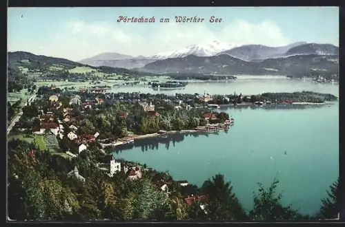 AK Pörtschach am Wörther See, Panorama mit Ort und See