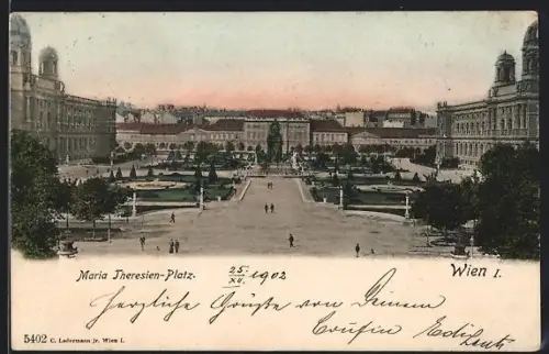 AK Wien, Maria-Theresien-Platz mit Gartenanlagen