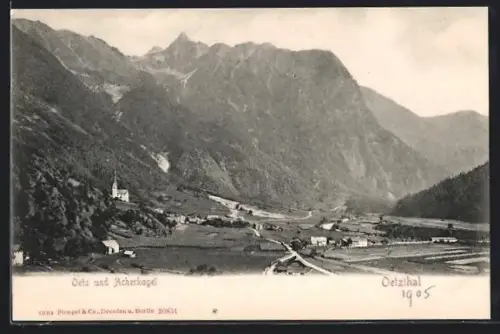 AK Oetz /Oetzthal, Panorama mit Acherkogel