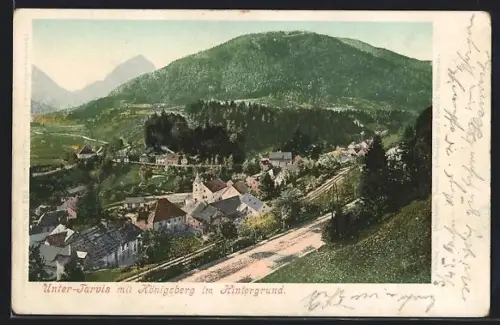 AK Tarvis, Unter-Tarvis, Panorama mit Königsberg im Hintergrund
