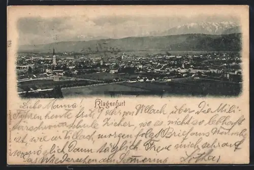 AK Klagenfurt, Panorama mit Stadt und Kirche