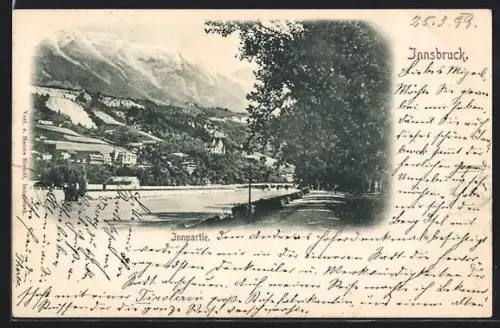 AK Innsbruck, Innpartie, Flussufer, Bergpanorama