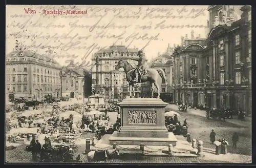 AK Wien, Am Hof, Radetzky-Monument mit Marktständen