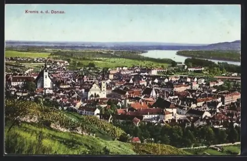 AK Krems a. d. Donau, Panorama mit Altstadt und Donau