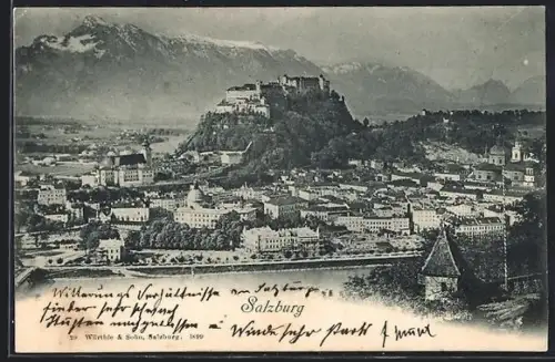 AK Salzburg, Stadtpanorama mit Festung Hohensalzburg