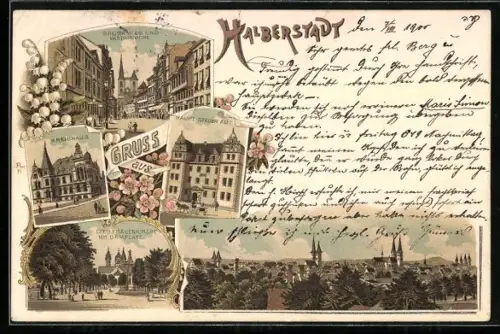 Lithographie Halberstadt, Hauptsteueramt, Kreishaus, Breiter Weg