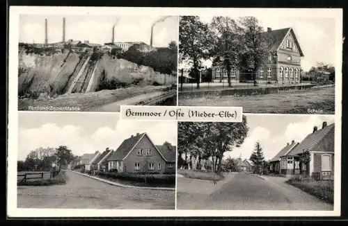 AK Hemmoor /Ofte, Portland-Zementfabrik, Schule, Strassenpartie