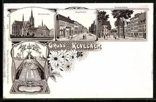 Lithographie Kevelaer, Hauptstrasse, Marienkirche, Küstereistrasse
