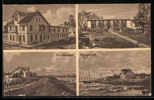 AK Warwerort, Partie im Gart, Promenade am Deich