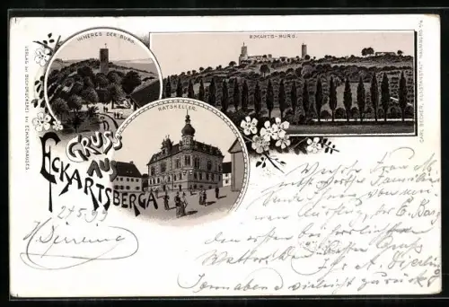 Lithographie Eckartsberga, Inneres der Burg, Ratskeller und Eckharts-Burg