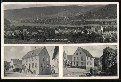 AK Guttenbach, Totalansicht, Gasthaus z. Karpfen und Gasthaus z. Krone