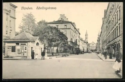 AK München, Partie in der Schellingstrasse