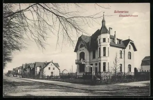 AK Schwartau, Elisabethstrasse mit Villa Anna-Luise, Strassenschilder