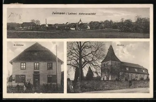 AK Jeinsen /Leine, Totalansicht, Gasthaus R. Köhler und Kirche
