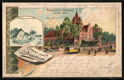 Lithographie Hannover, Gasthaus Pferdethurm, anno 1750 und um 1900