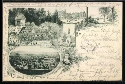 AK Stuttgart, Schiller-Eiche, Luftkur-Hotel zur Schiller-Eiche, Ortsansicht