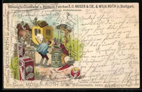 Lithographie Stuttgart, Vereinigte Chocolade- und Bonbons-Fabriken E. O. Moser & Cie. & Will Roth, Reklame, Postkutsche