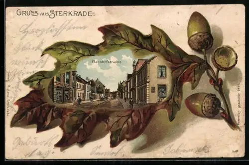 Passepartout-Lithographie Sterkrade, Bahnhofstrasse im Eichenblatt