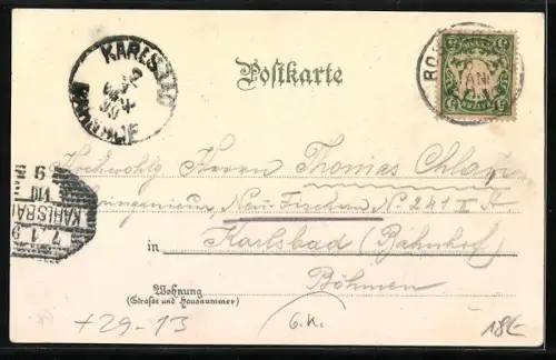 Winter-Lithographie Rosenheim, Heilig Geiststrasse, Mitterthor, Kirche