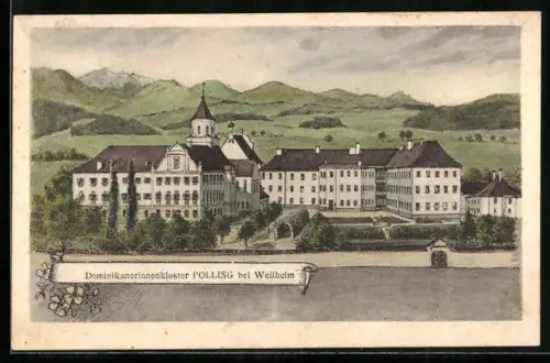 AK Polling / Weilheim, Sicht auf das Dominikanerinnenkloster